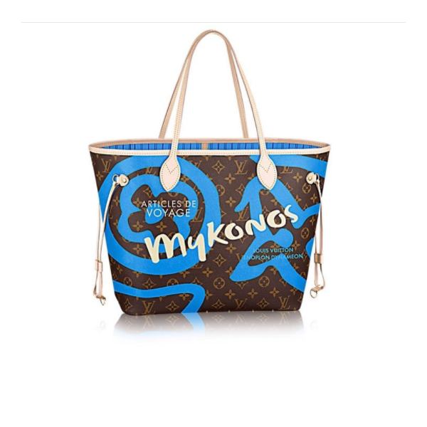 M40998 Louis Vuitton Premium Mykonos Canvas Tahitienne Neverfull Bag-Blue