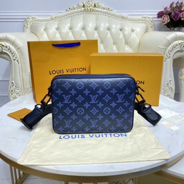M45730 Louis Vuitton Monogram Shadow Duo Messenger Bag-Navy Blue