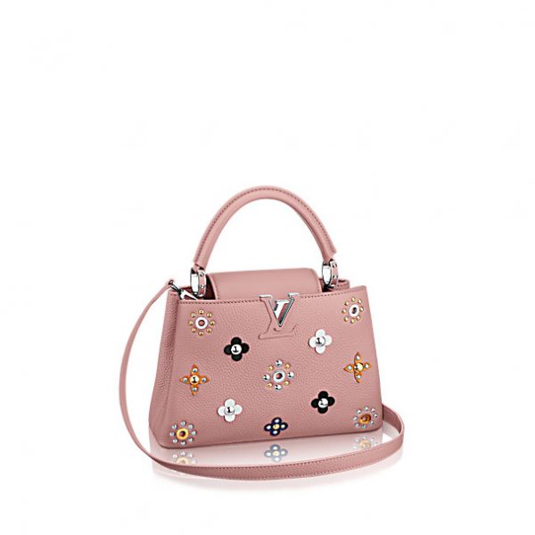 NEW LOUIS VUITTON Black Capucines Pink Flowers Taurillon Leather