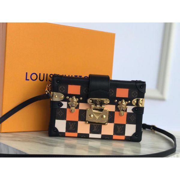 Louis Vuitton Black & White Checkered Petite Malle Bag