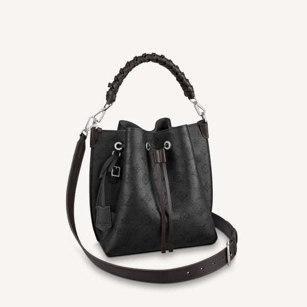Muria Black Leather Bucket Bag, Crossbody Purse