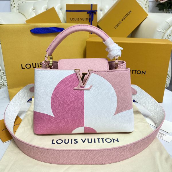Louis Vuitton Taurillon Monogram Flower Capucines Bb Pink Creme
