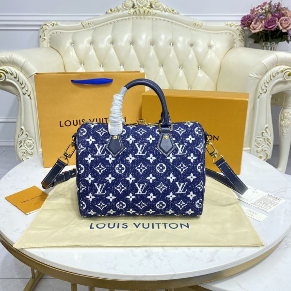 Speedy bandoulière handbag Louis Vuitton Black in Denim - Jeans