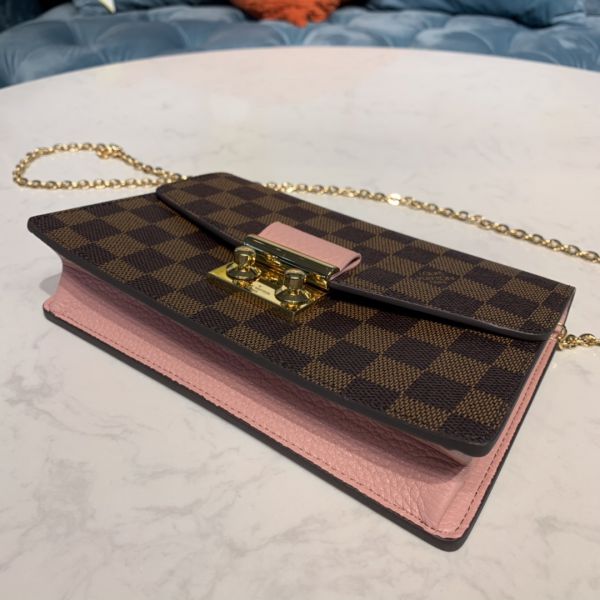 N60287 Louis Vuitton Damier Ebene Croisette Chain Wallet Pink