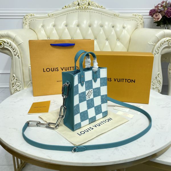 Louis Vuitton Sac Plat Bag Damier Checkerboard Leather XS Black 22526227
