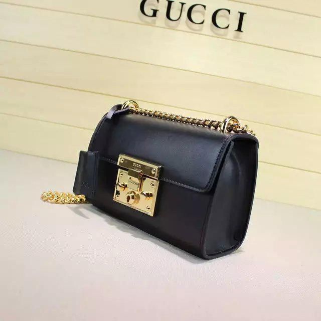 #409486 G*u*i  premium padlock leather shoulder bag-black