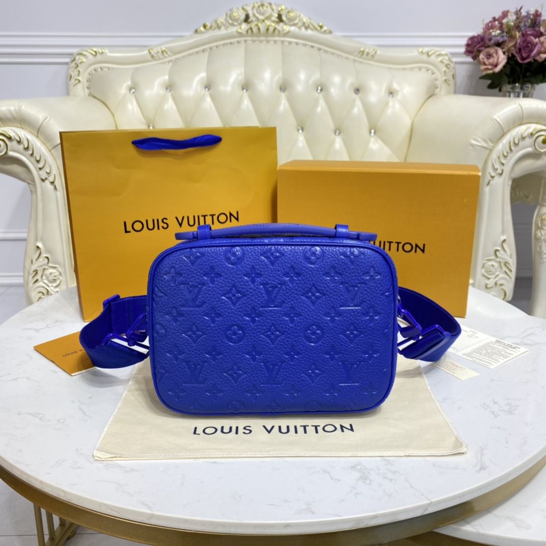 #m58488 l**is V*t*n monogram embossed taurillon leather s lock messenger-blue