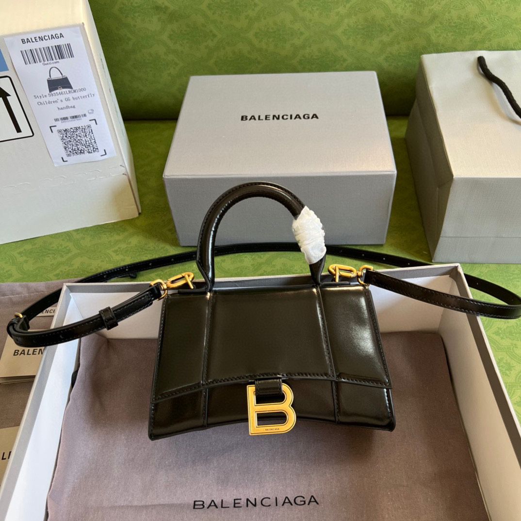 Ba*len*cia*ga hourglass xs handbag box in black