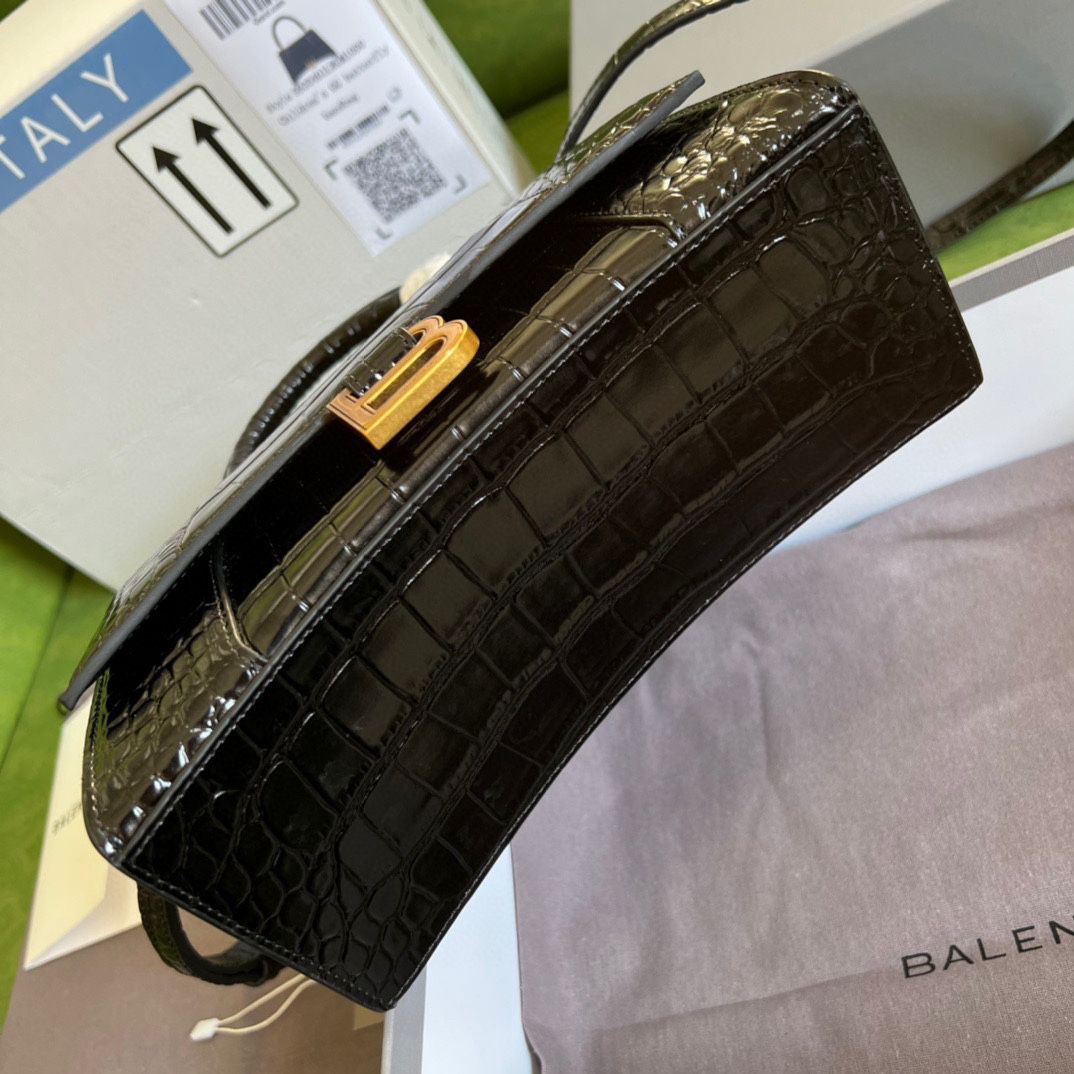 Ba*len*cia*ga hourglass xs handbag crocodile embossed in black-b