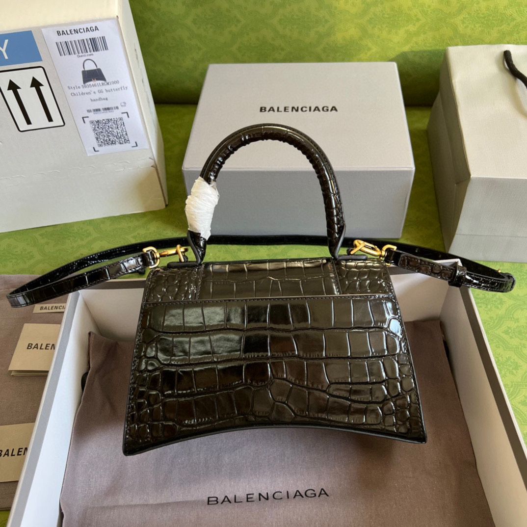 Ba*len*cia*ga hourglass xs handbag crocodile embossed in black-b