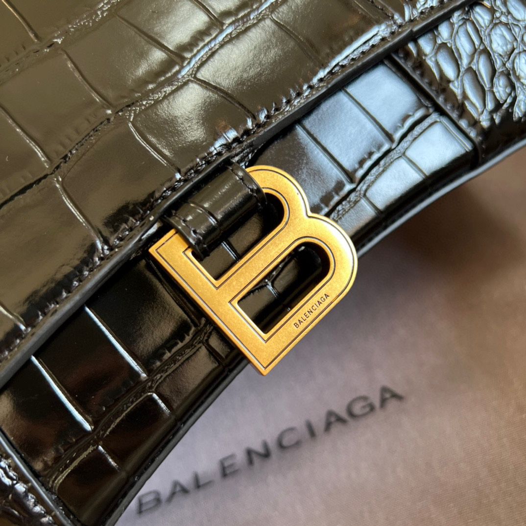 Ba*len*cia*ga hourglass xs handbag crocodile embossed in black-b