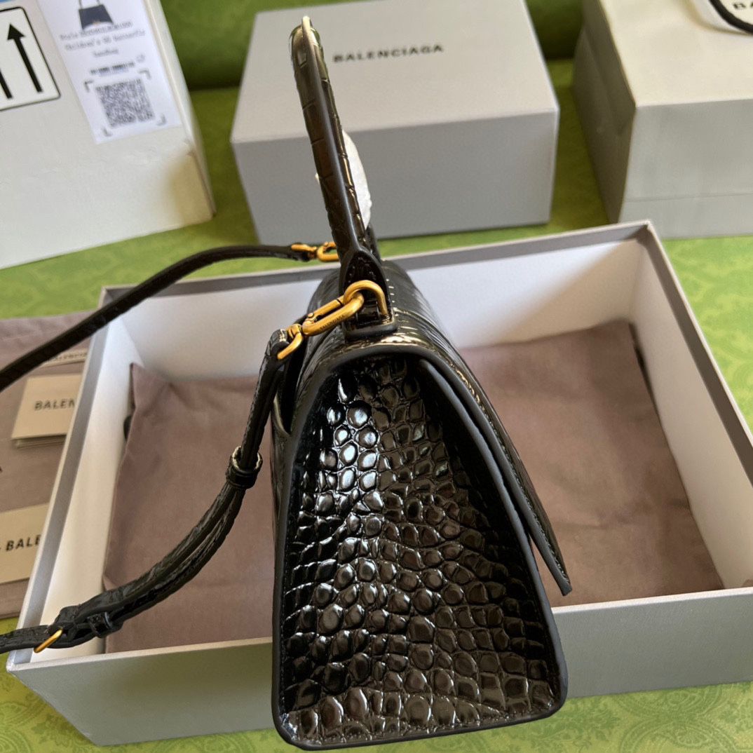 Ba*len*cia*ga hourglass xs handbag crocodile embossed in black-b