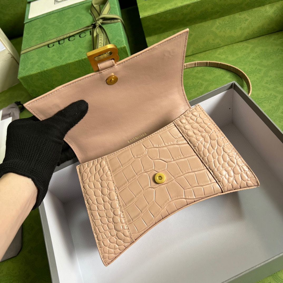 Ba*len*cia*ga hourglass xs handbag crocodile embossed in black-beige