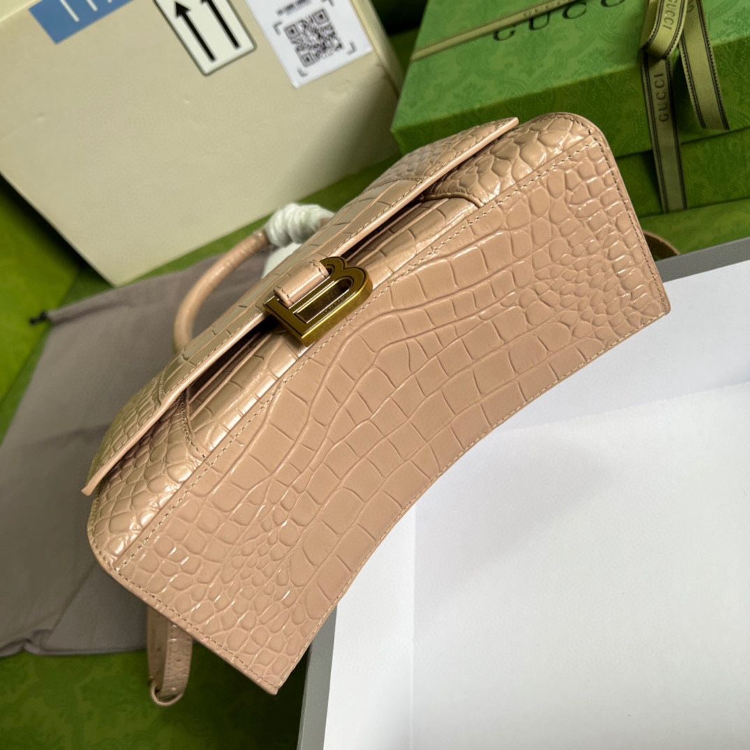 Ba*len*cia*ga hourglass xs handbag crocodile embossed in black-beige