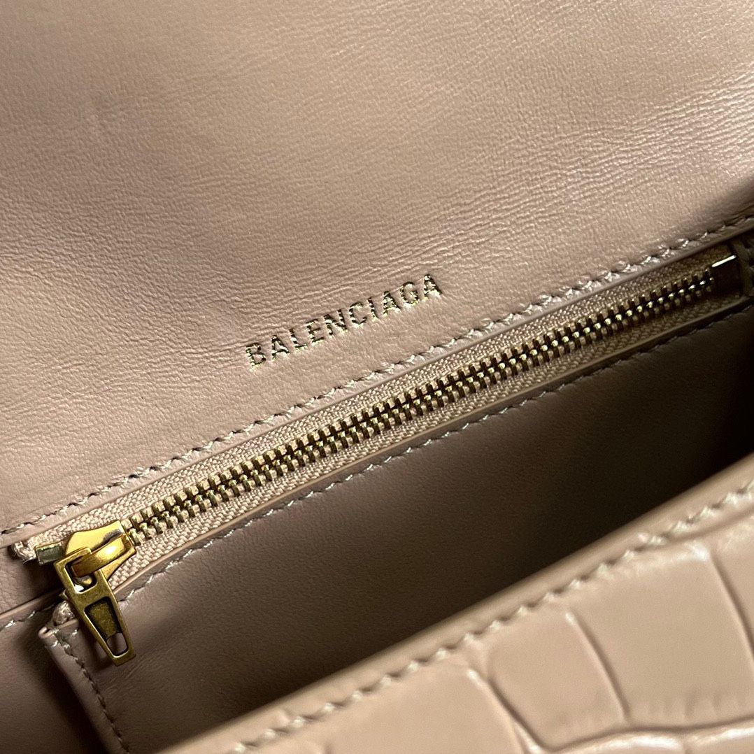 Ba*len*cia*ga hourglass xs handbag crocodile embossed in black-beige