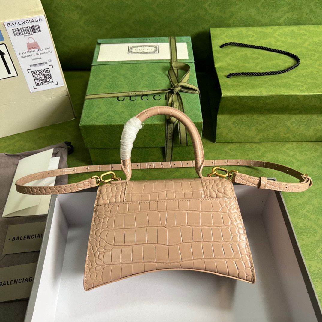 Ba*len*cia*ga hourglass xs handbag crocodile embossed in black-beige