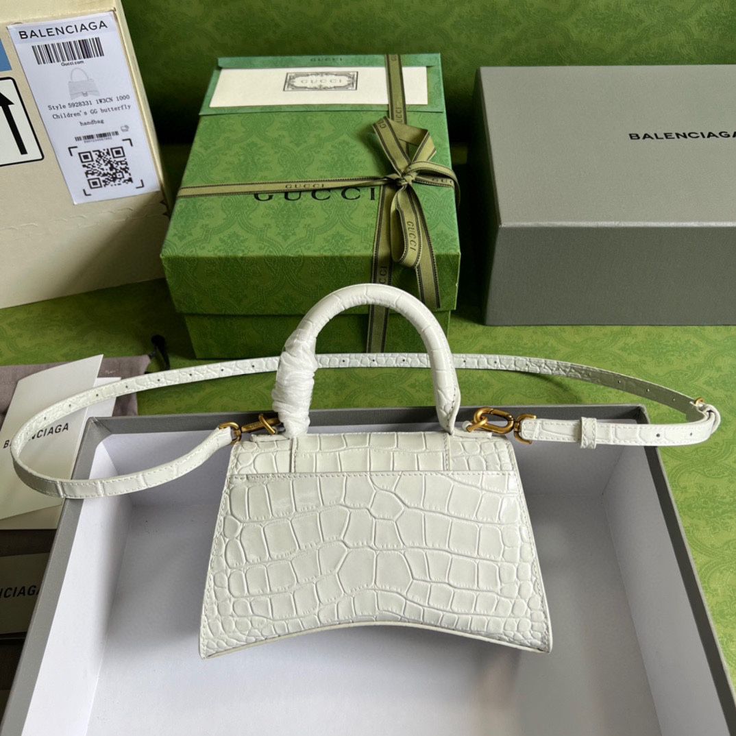 Ba*len*cia*ga hourglass xs handbag crocodile embossed in black-white
