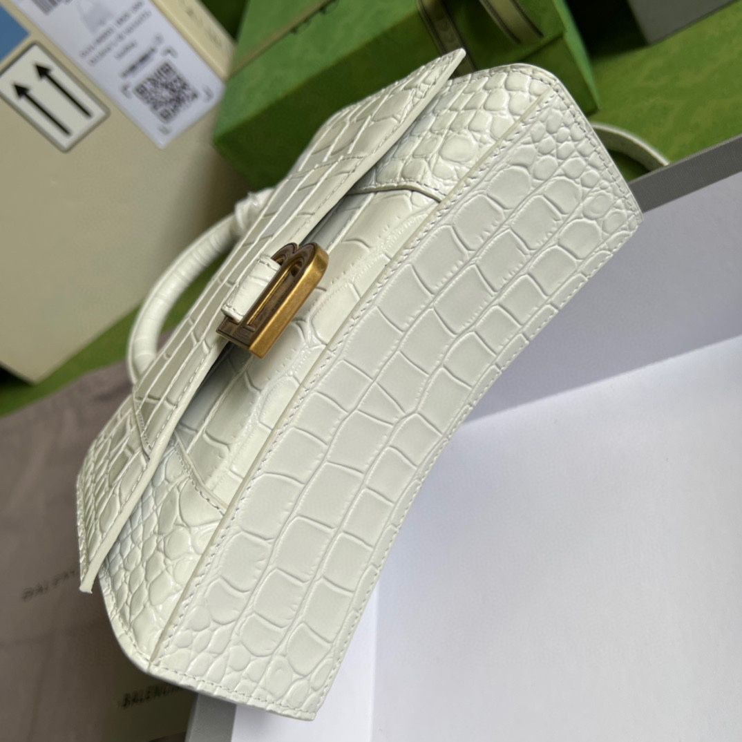 Ba*len*cia*ga hourglass xs handbag crocodile embossed in black-white