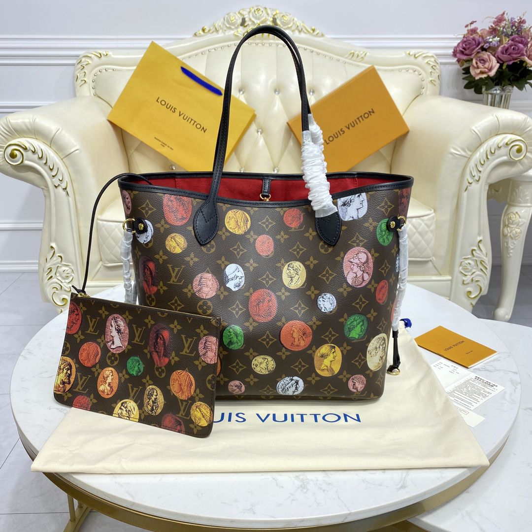 #m45923 l**is V*t*n lvxfornasetti monogram cameo neverfull mm tote bag