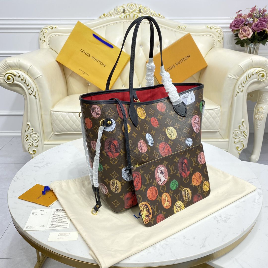 #m45923 l**is V*t*n lvxfornasetti monogram cameo neverfull mm tote bag