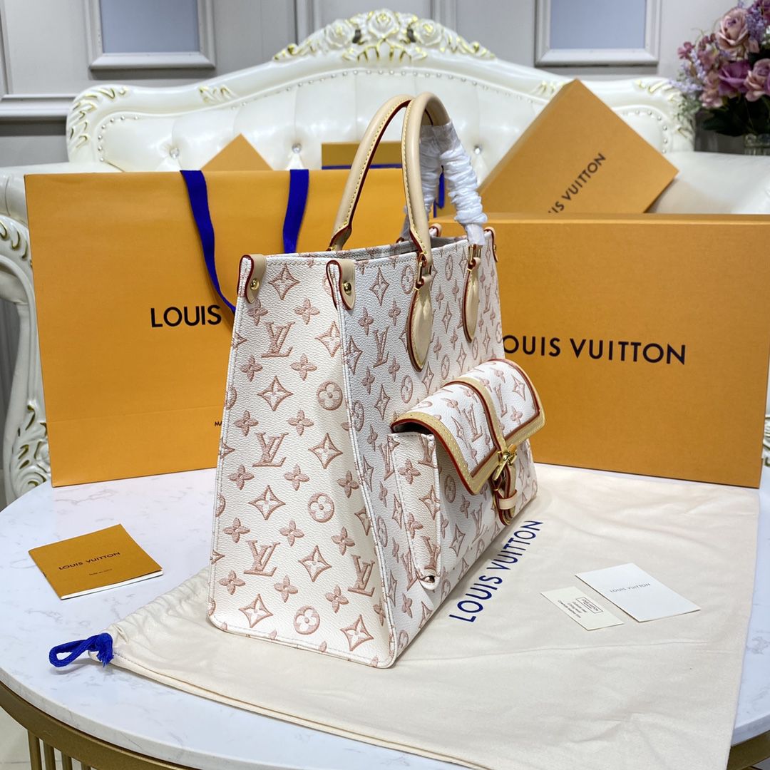 #m46154 l**is V*t*n monogram coated onthego mm tote bag-white
