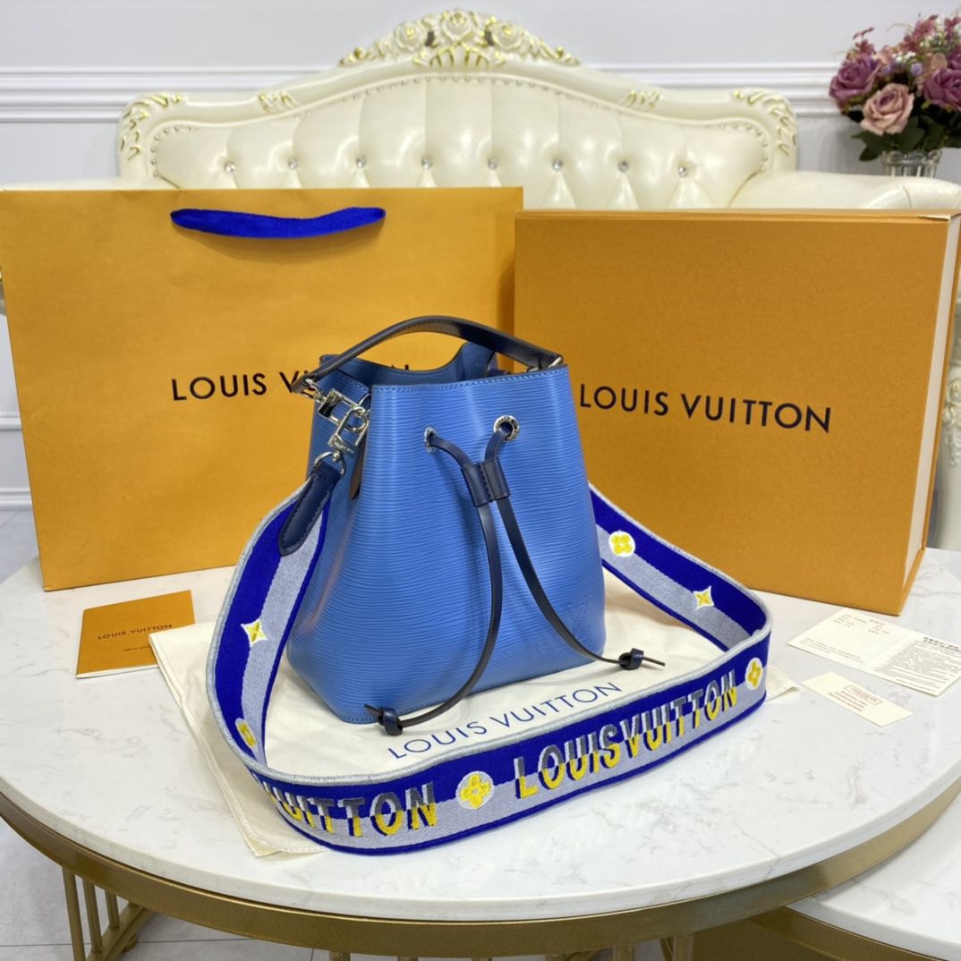 #m57691 l**is V*t*n epi grained néonoé bb bucket bag-bleuet blue