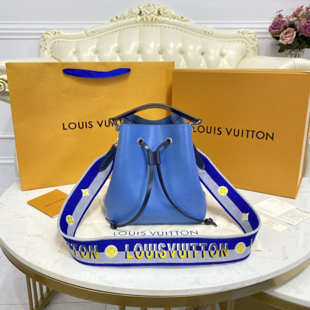 #m57691 l**is V*t*n epi grained néonoé bb bucket bag-bleuet blue
