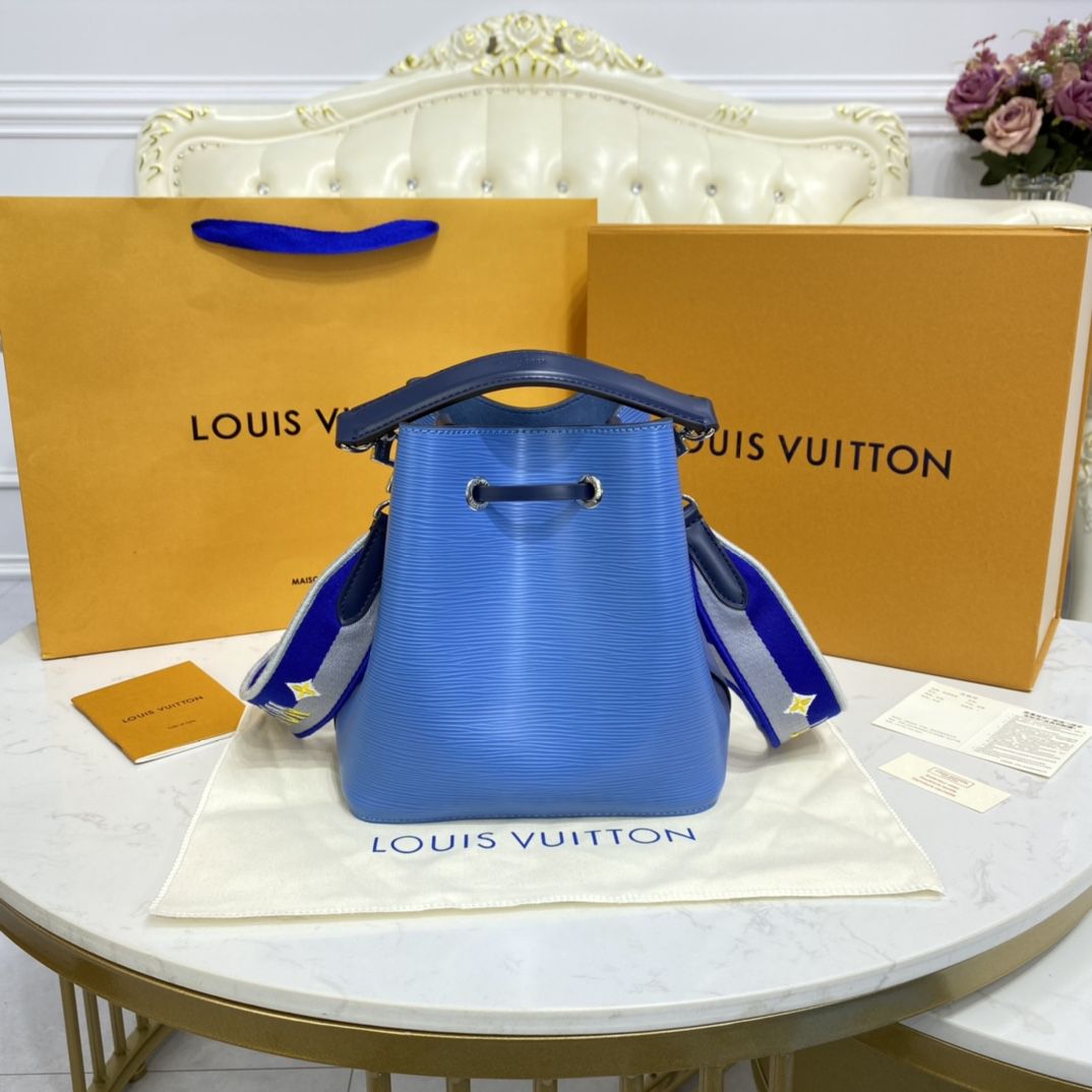 #m57691 l**is V*t*n epi grained néonoé bb bucket bag-bleuet blue