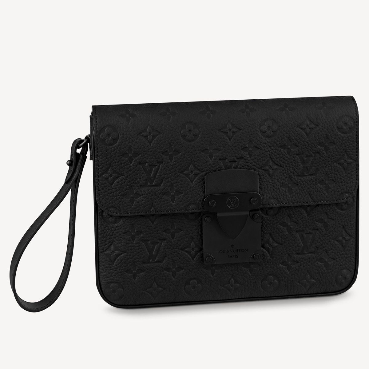 #m80582 l**is V*t*n monogram embossed taurillon leather s lock a4 pouch-black