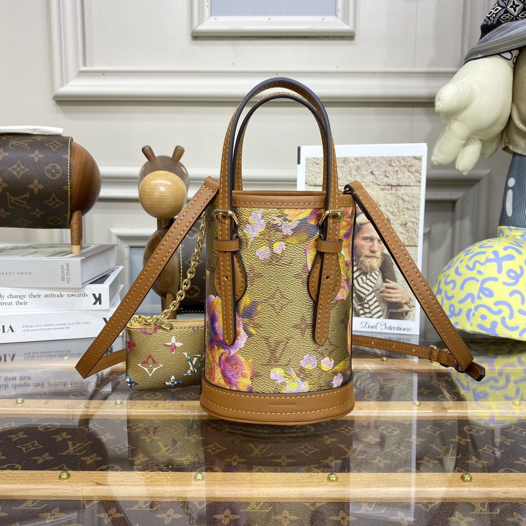 #m81724 l**is V*t*n flower patterned canvas nano bucket bag
