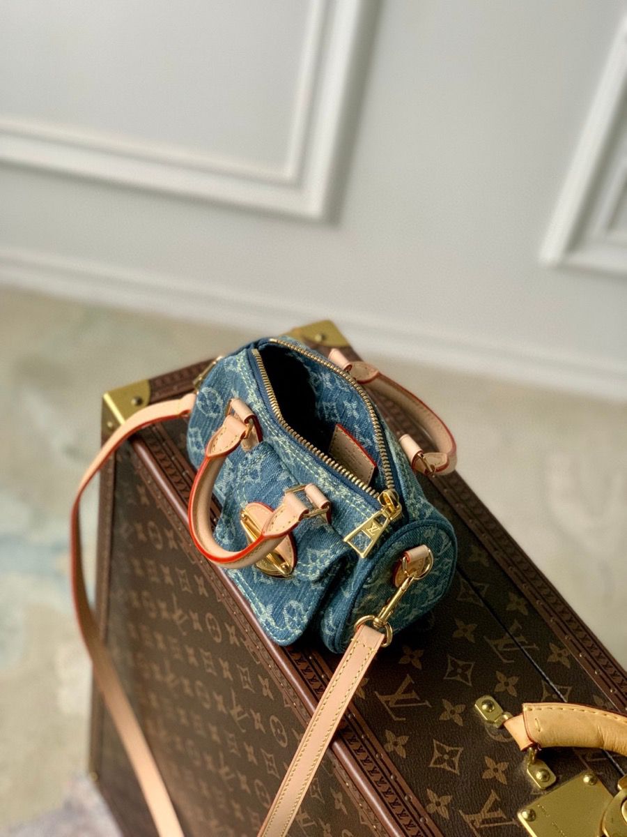 m82950 l**is V*t*n monogram denim nano speedy handbag
