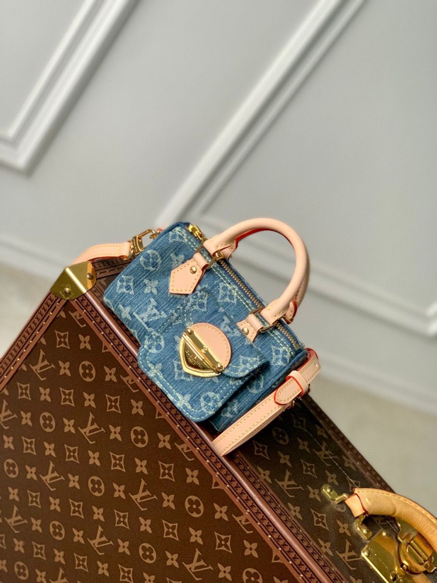 m82950 l**is V*t*n monogram denim nano speedy handbag