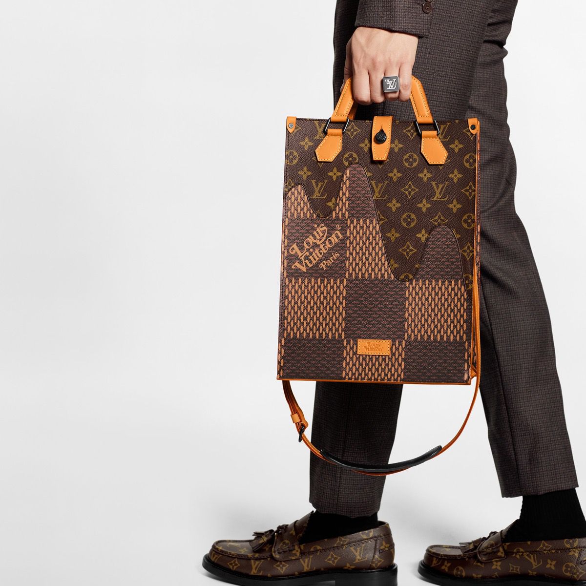 #n40355 l**is V*t*n virgil abloh giant damier ebene and monogram coated mini tote