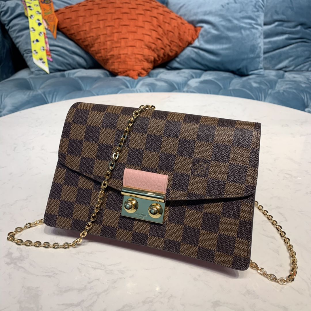 #n60287 l**is V*t*n damier ebene croisette chain wallet-pink