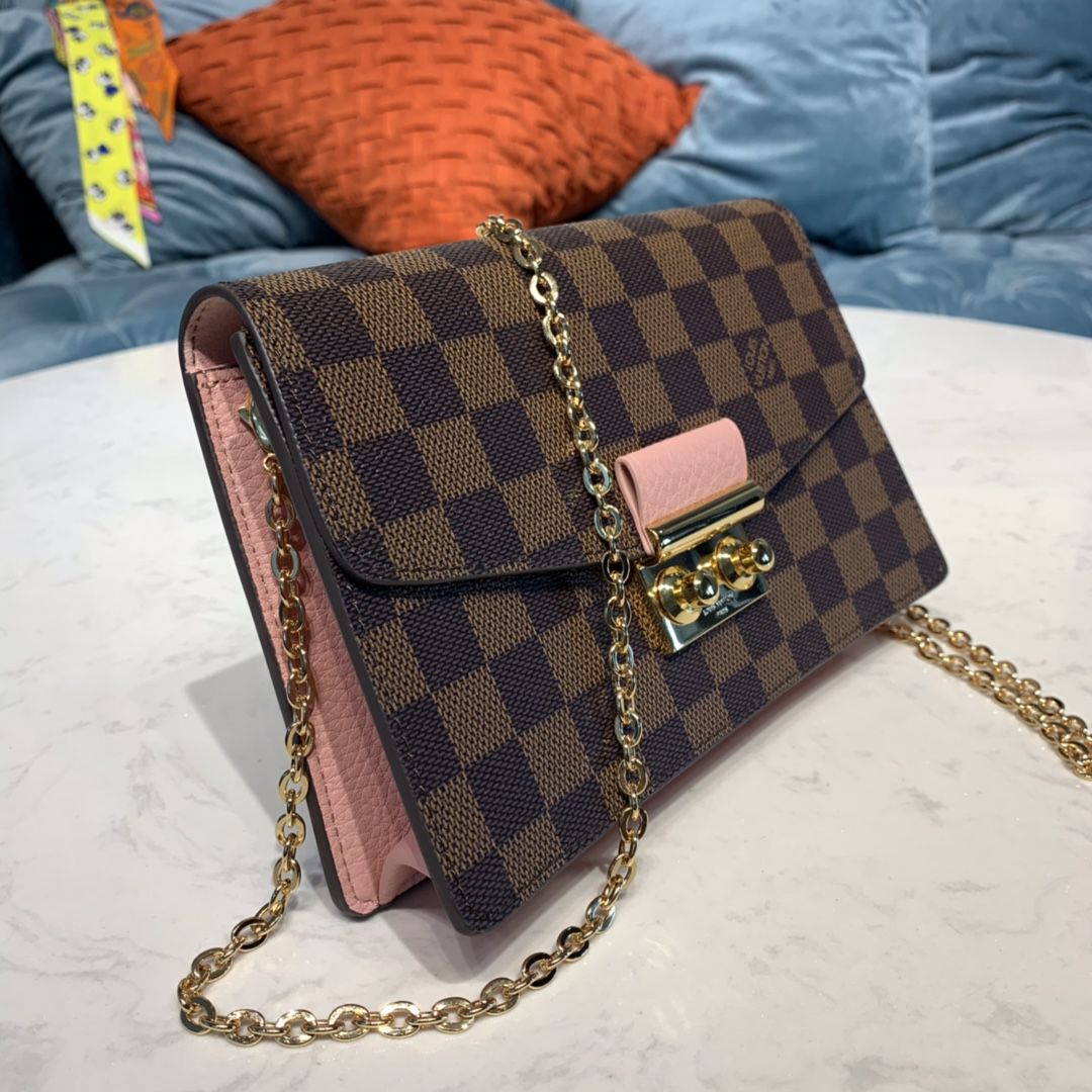 #n60287 l**is V*t*n damier ebene croisette chain wallet-pink