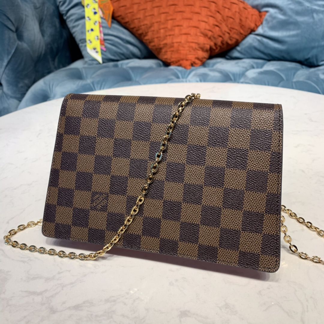 #n60287 l**is V*t*n damier ebene croisette chain wallet-pink