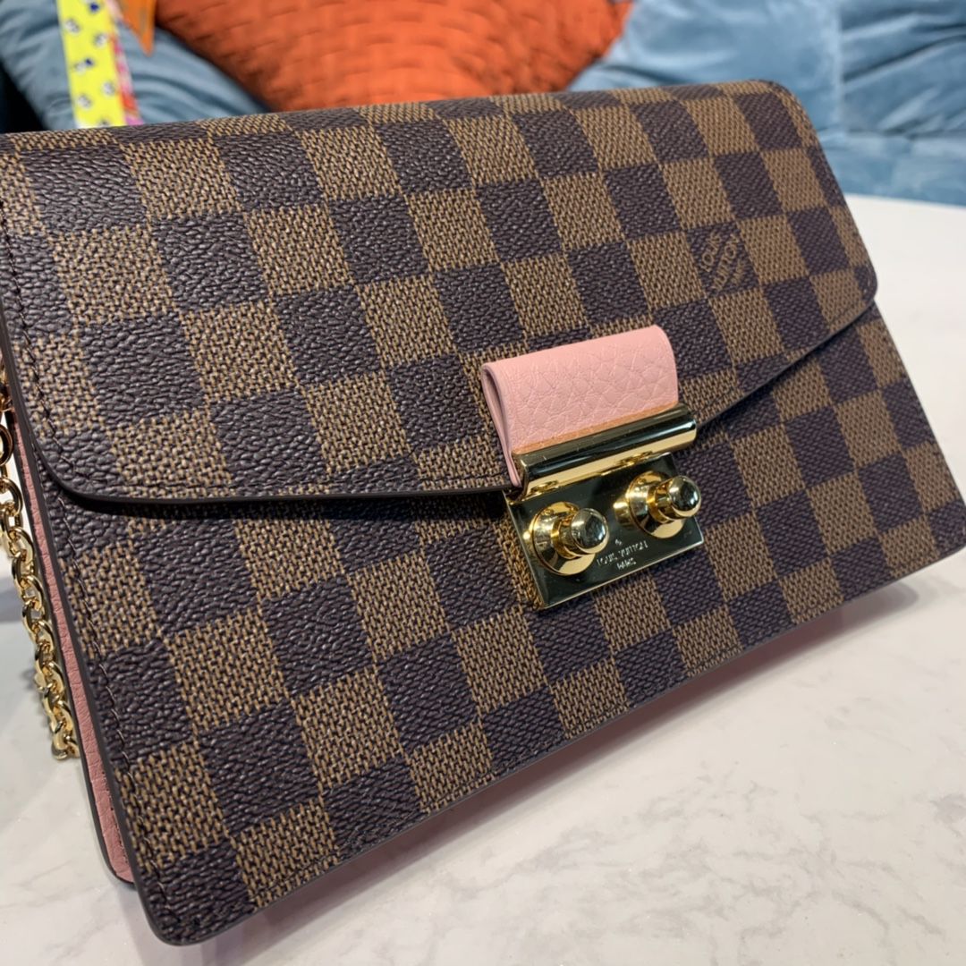 #n60287 l**is V*t*n damier ebene croisette chain wallet-pink