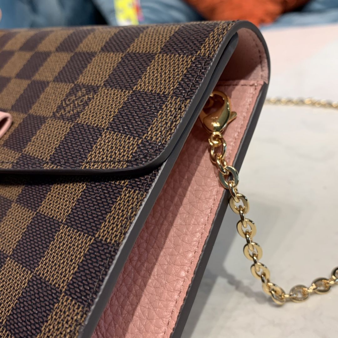 #n60287 l**is V*t*n damier ebene croisette chain wallet-pink