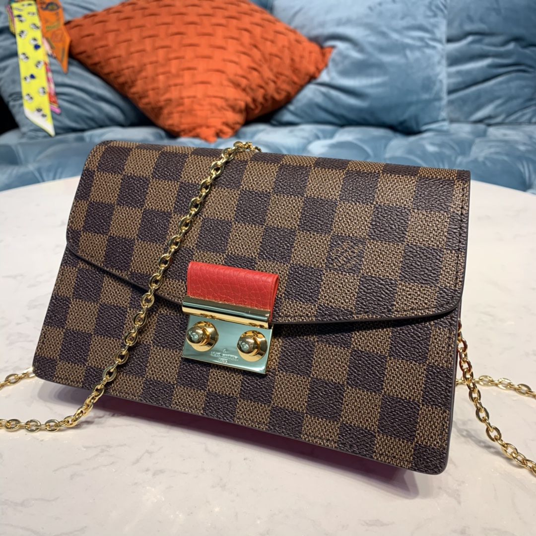 #n60288 l**is V*t*n damier ebene croisette chain wallet-red
