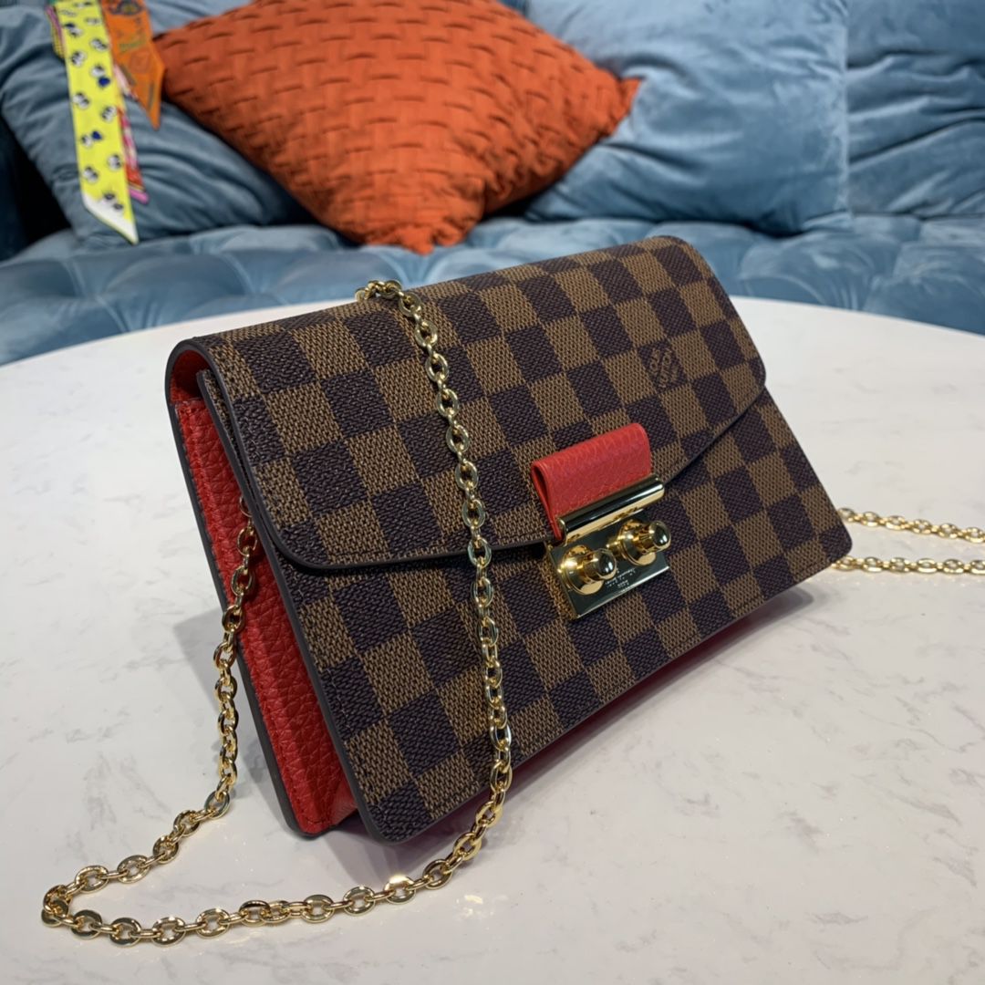#n60288 l**is V*t*n damier ebene croisette chain wallet-red