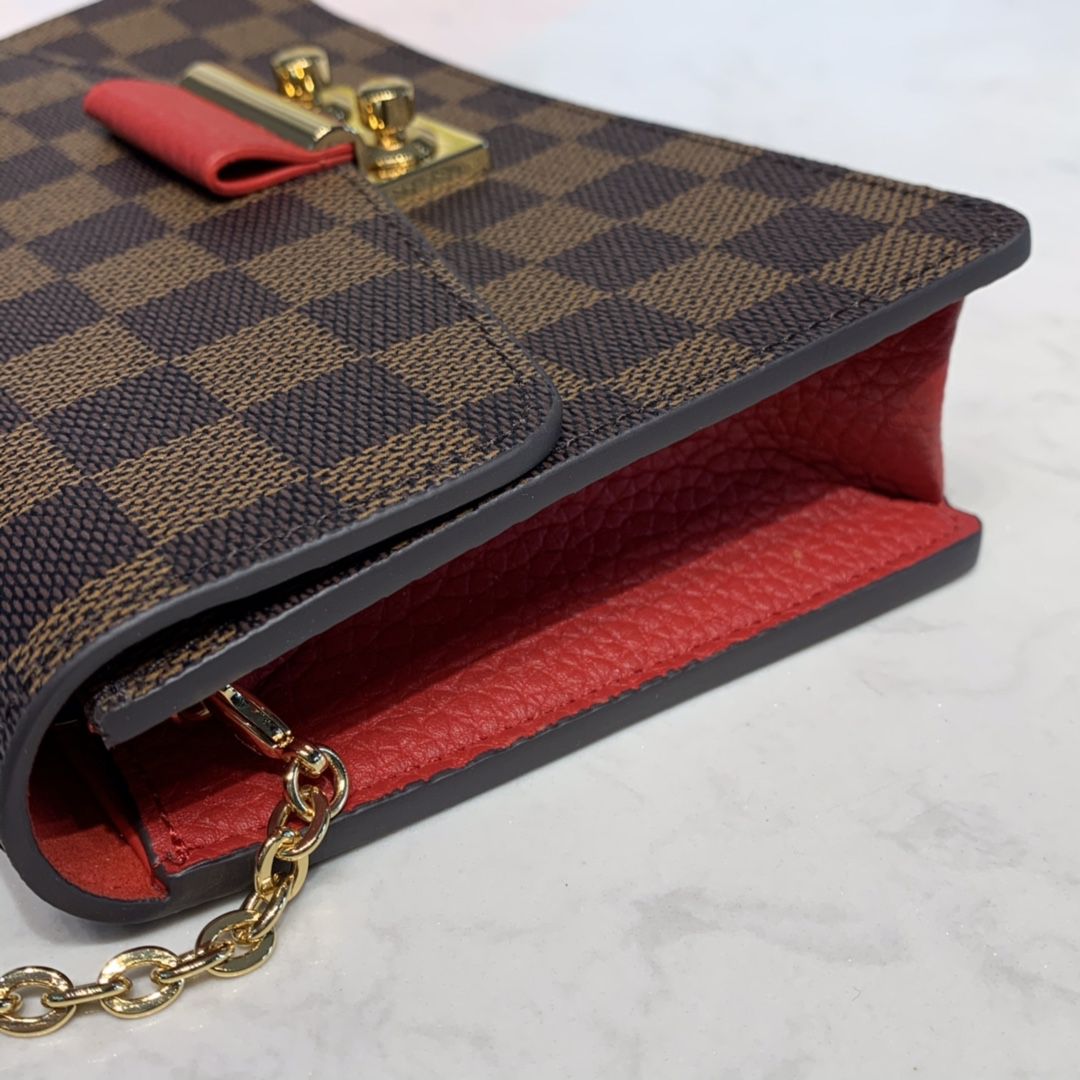 #n60288 l**is V*t*n damier ebene croisette chain wallet-red