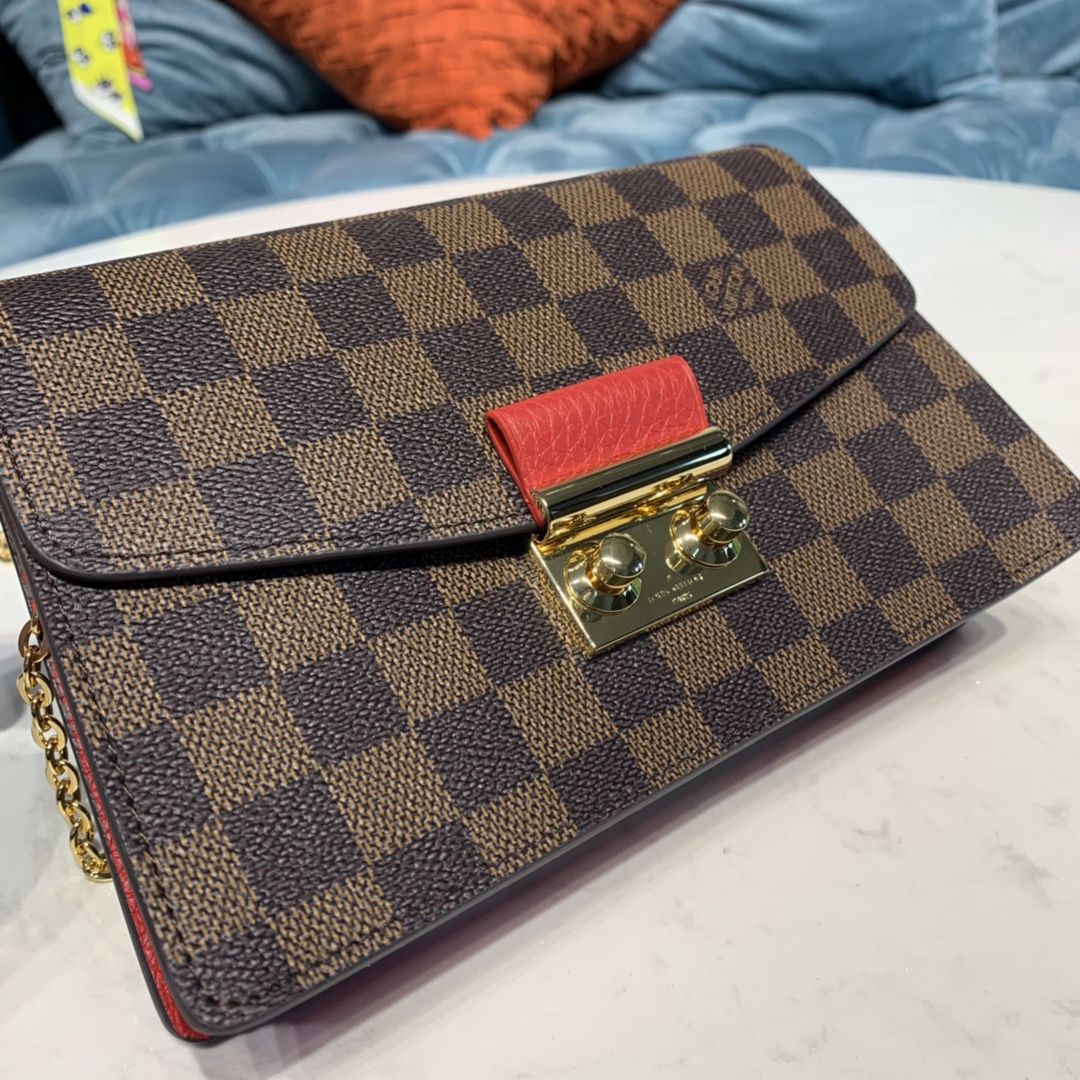 #n60288 l**is V*t*n damier ebene croisette chain wallet-red