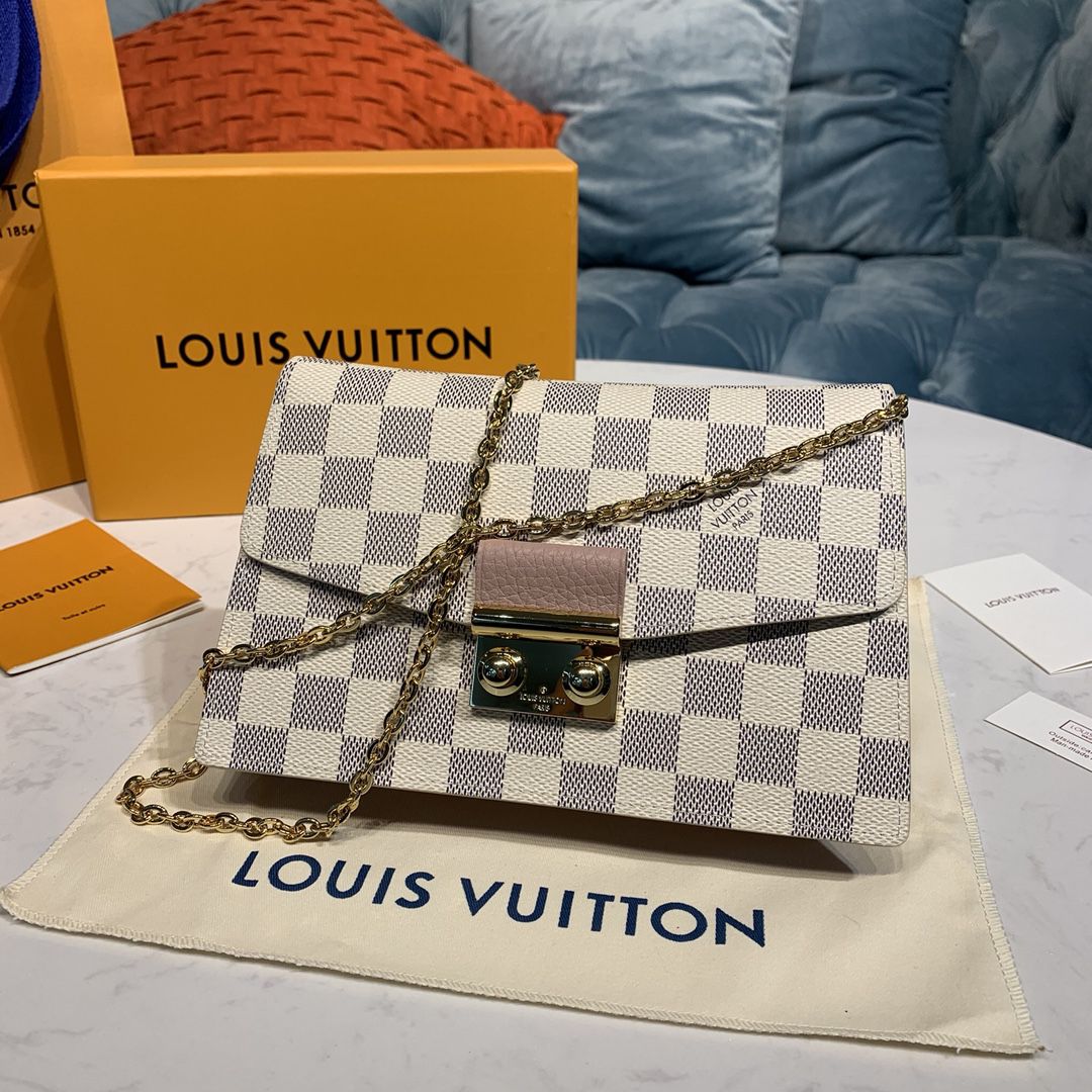 #n60357 l**is V*t*n damier azur croisette chain wallet-rose
