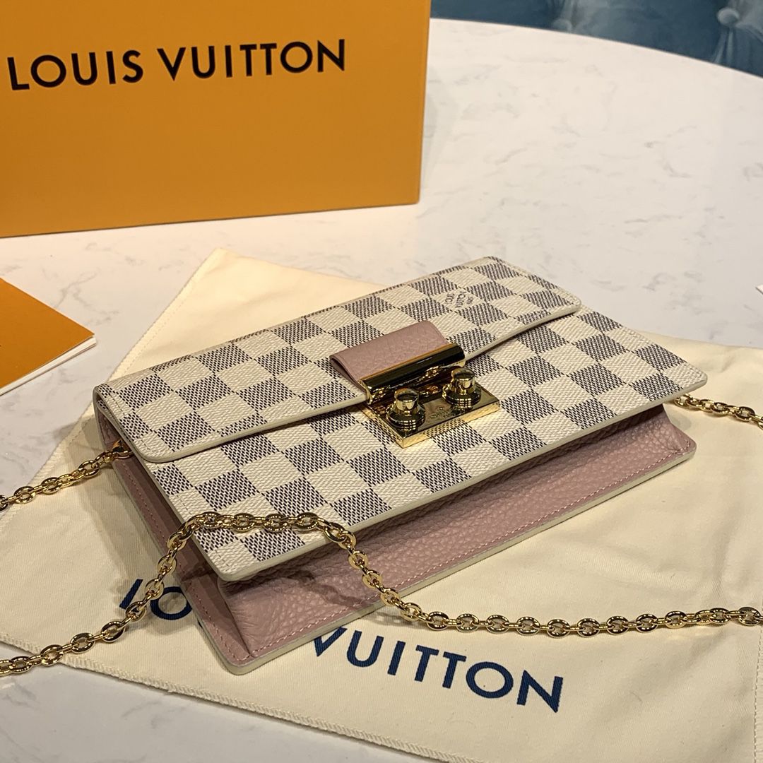 #n60357 l**is V*t*n damier azur croisette chain wallet-rose