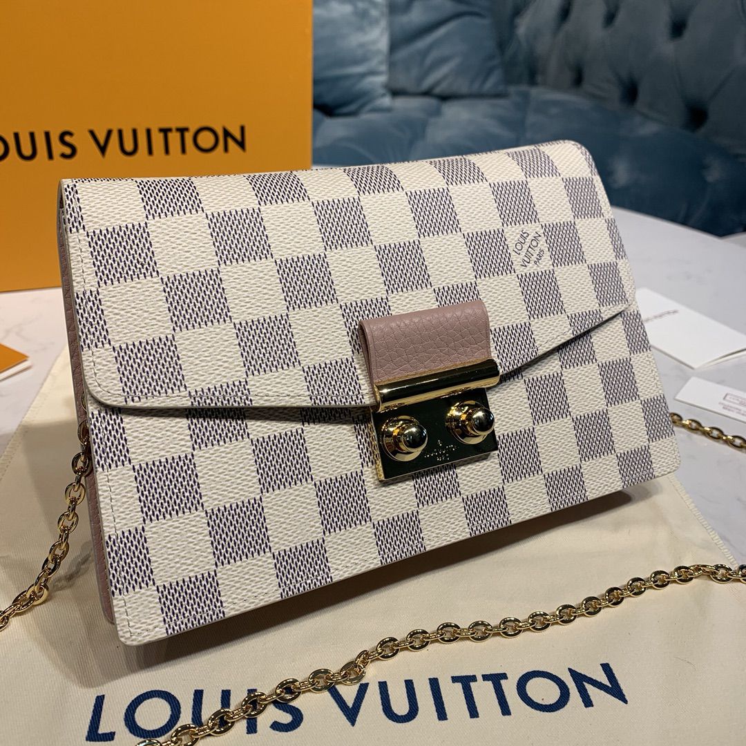 #n60357 l**is V*t*n damier azur croisette chain wallet-rose