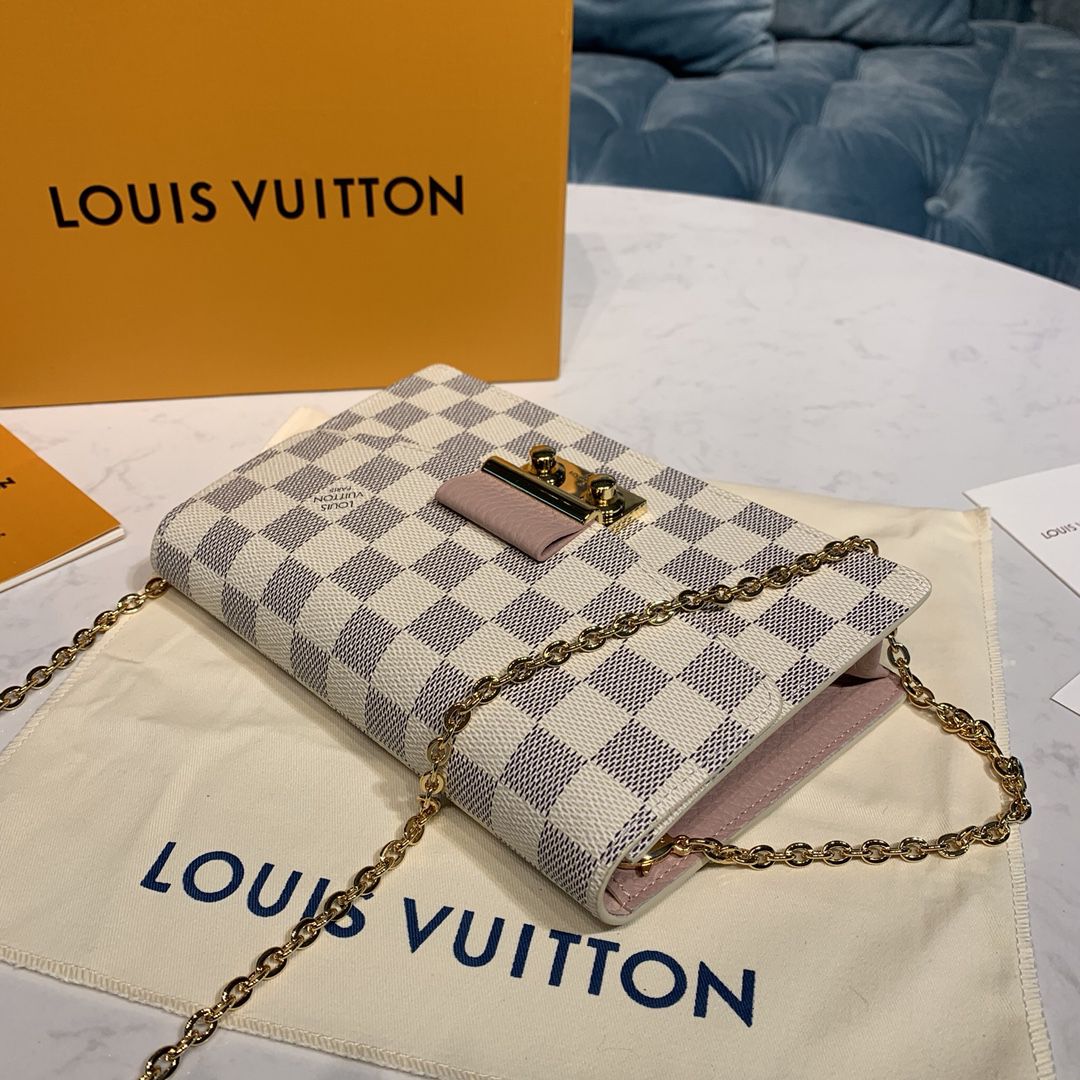 #n60357 l**is V*t*n damier azur croisette chain wallet-rose