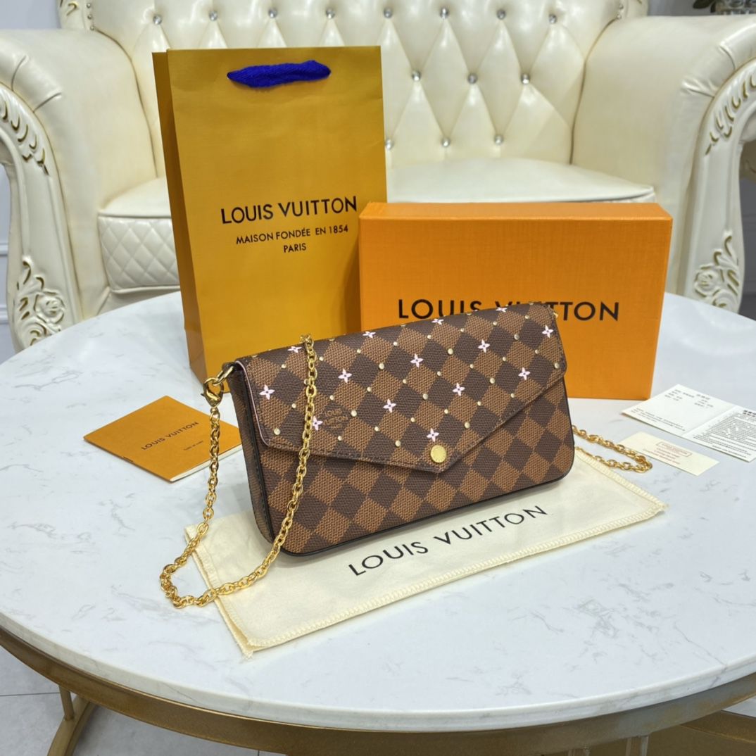 #n60474 l**is V*t*n damier ebene studs special edition félicie pochette
