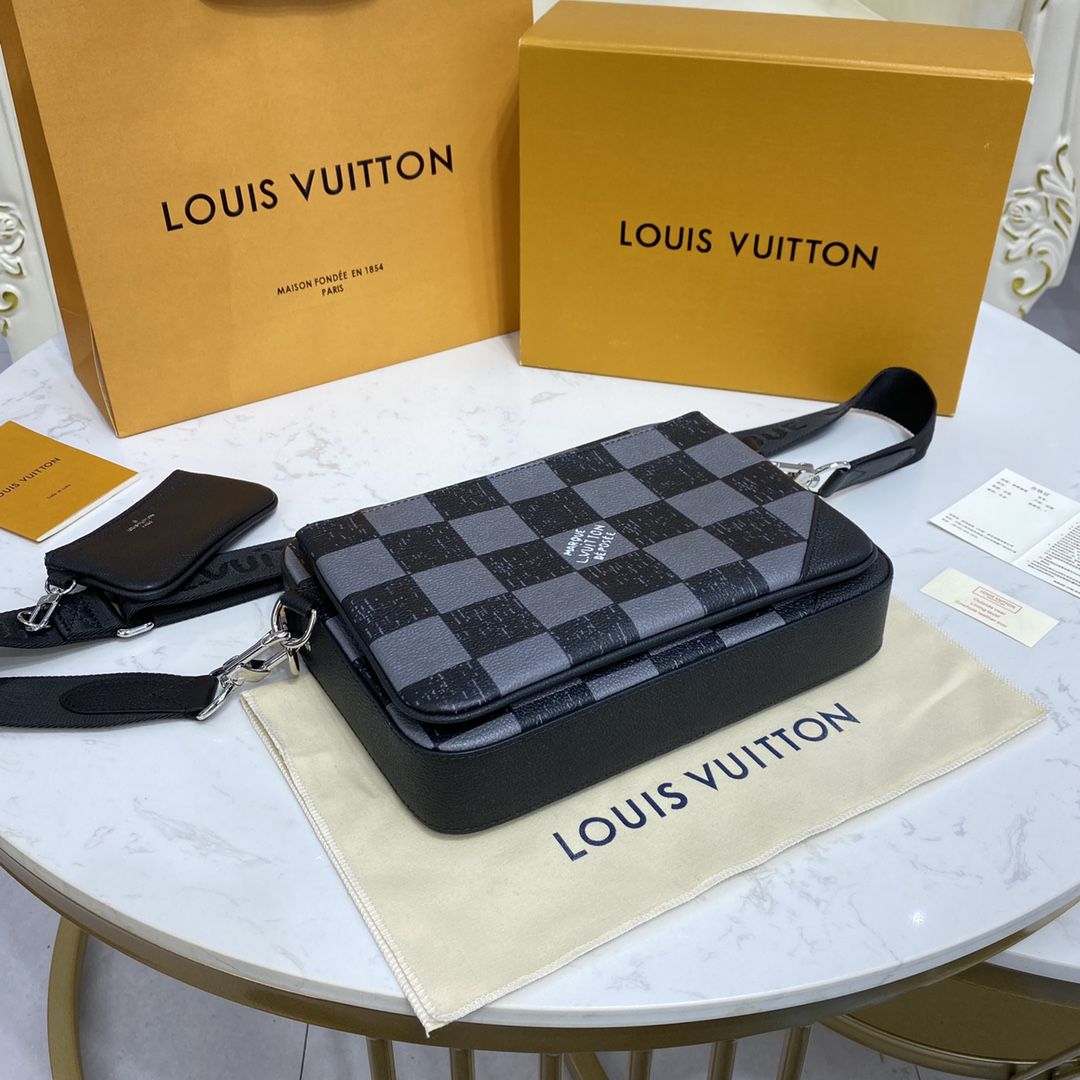 #n80401 l**is V*t*n damier checkerboard  trio messenger bag