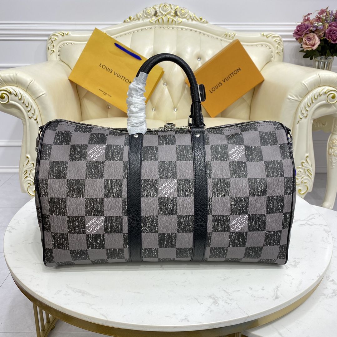 #n80404 l**is V*t*n damier checkerboard keepall bandoulière 45 bag-black
