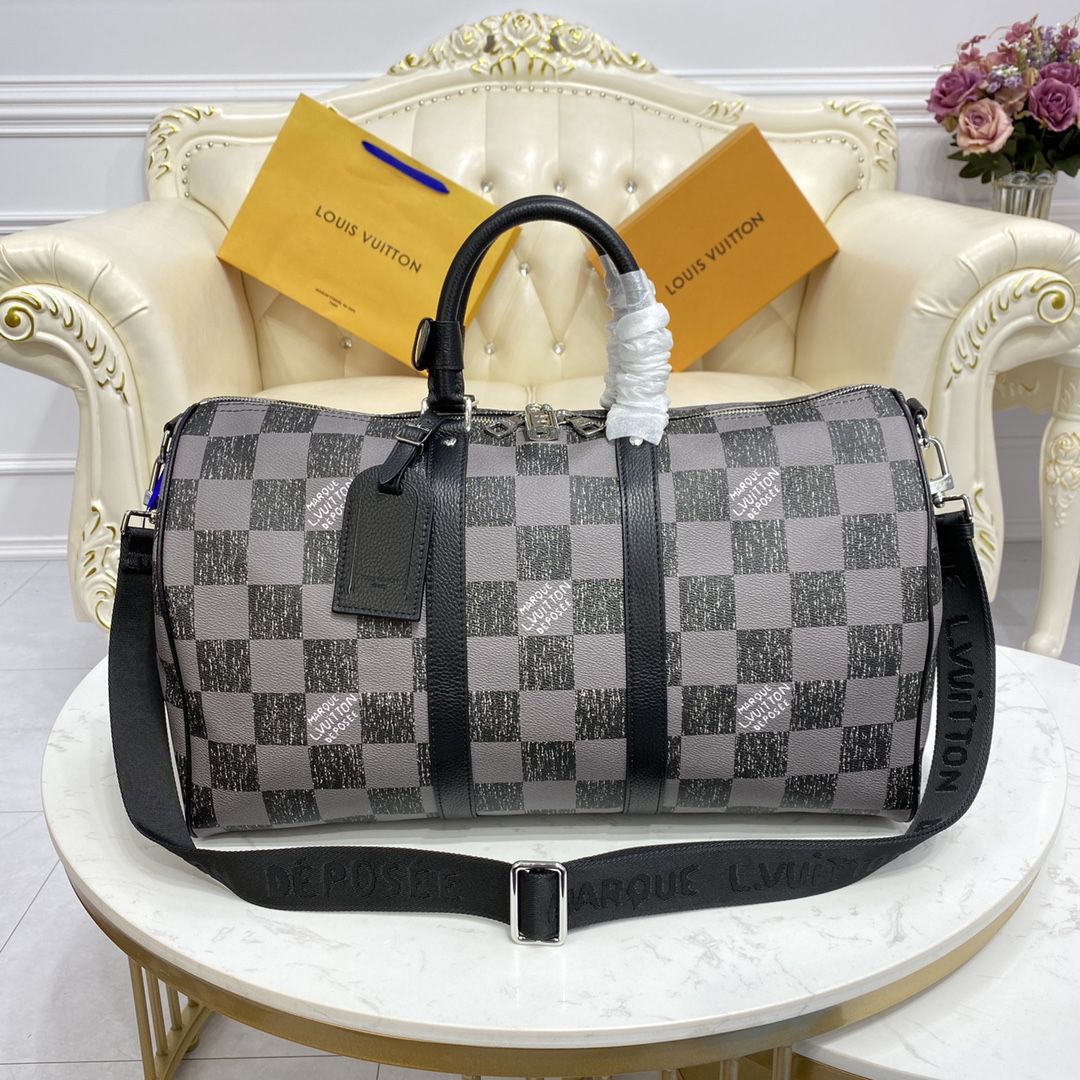 #n80404 l**is V*t*n damier checkerboard keepall bandoulière 45 bag-black